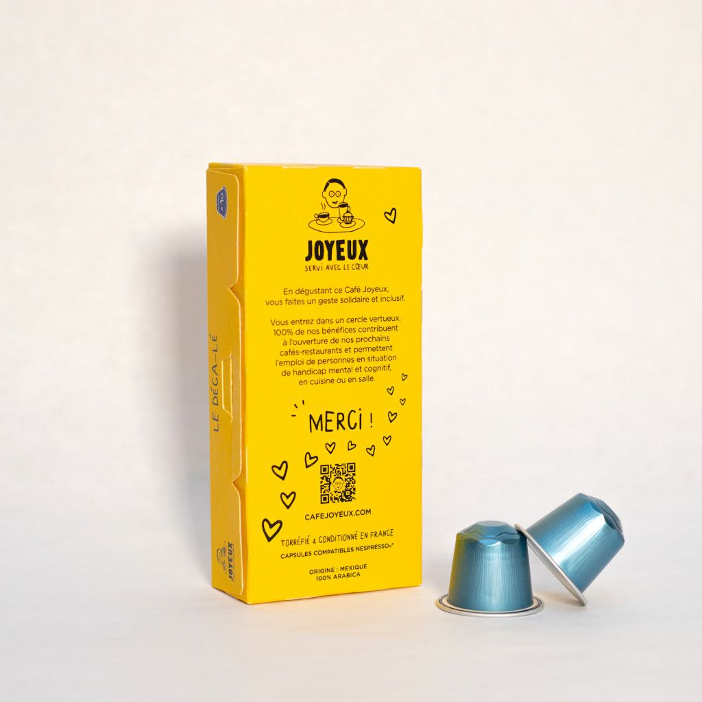 Coffee in capsules x10 le Déca-lé : packaging back - Café Joyeux