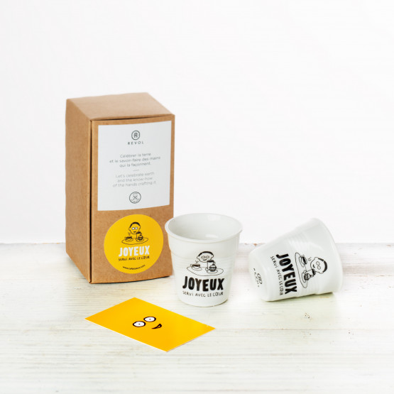 Lots 2 white Revol coffee cups Café Joyeux - With pack