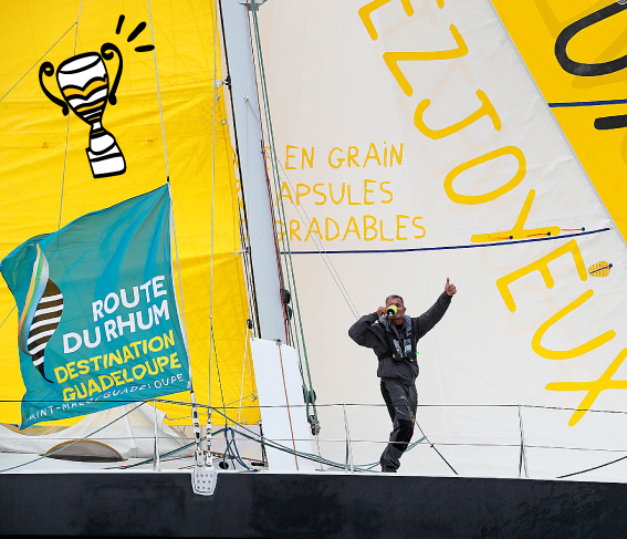 Café Joyeux: Route du Rhum Mono, sydney Gavignet en zijn partner, Yann Bucaille, pakken de vreugdevolle overwinning.